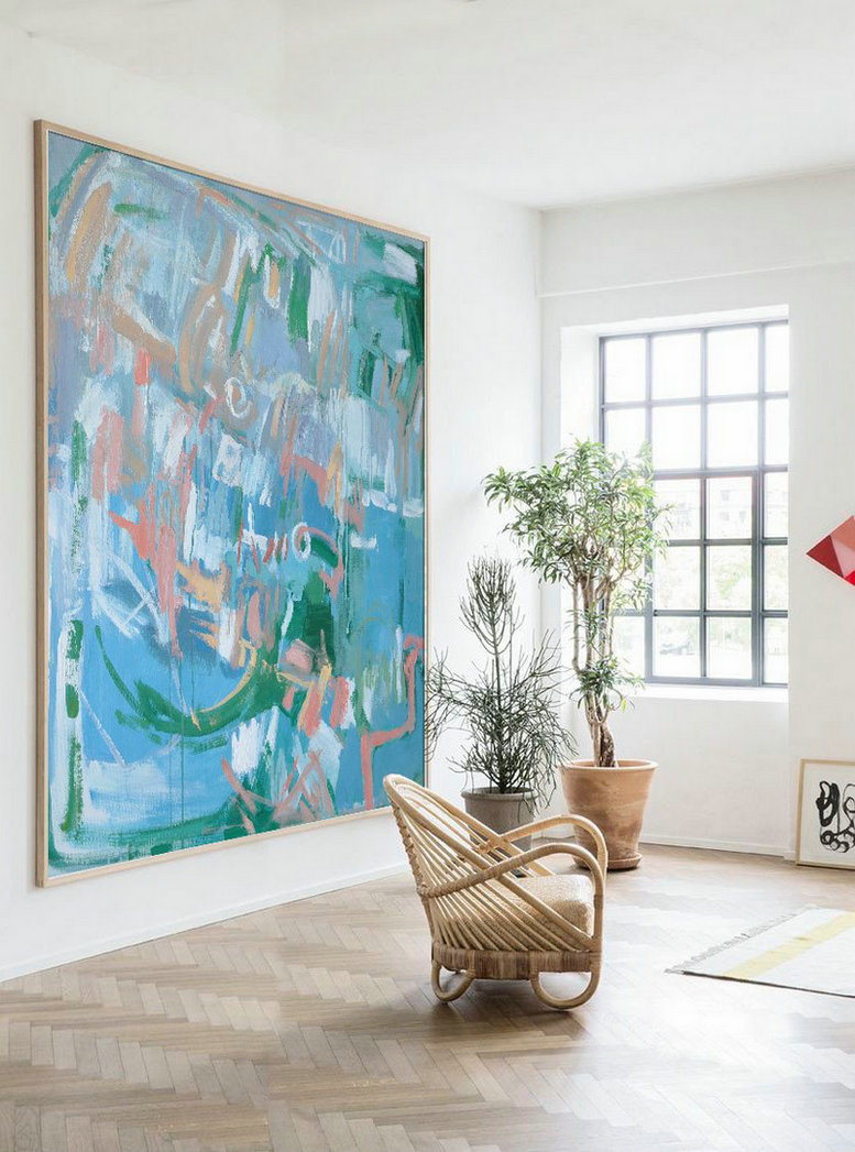 Handmade Large Contemporary Art,Oversized Contemporary Oil Painting,Canvas Wall Art Home Decor,Blue,Green,White,Pink.etc